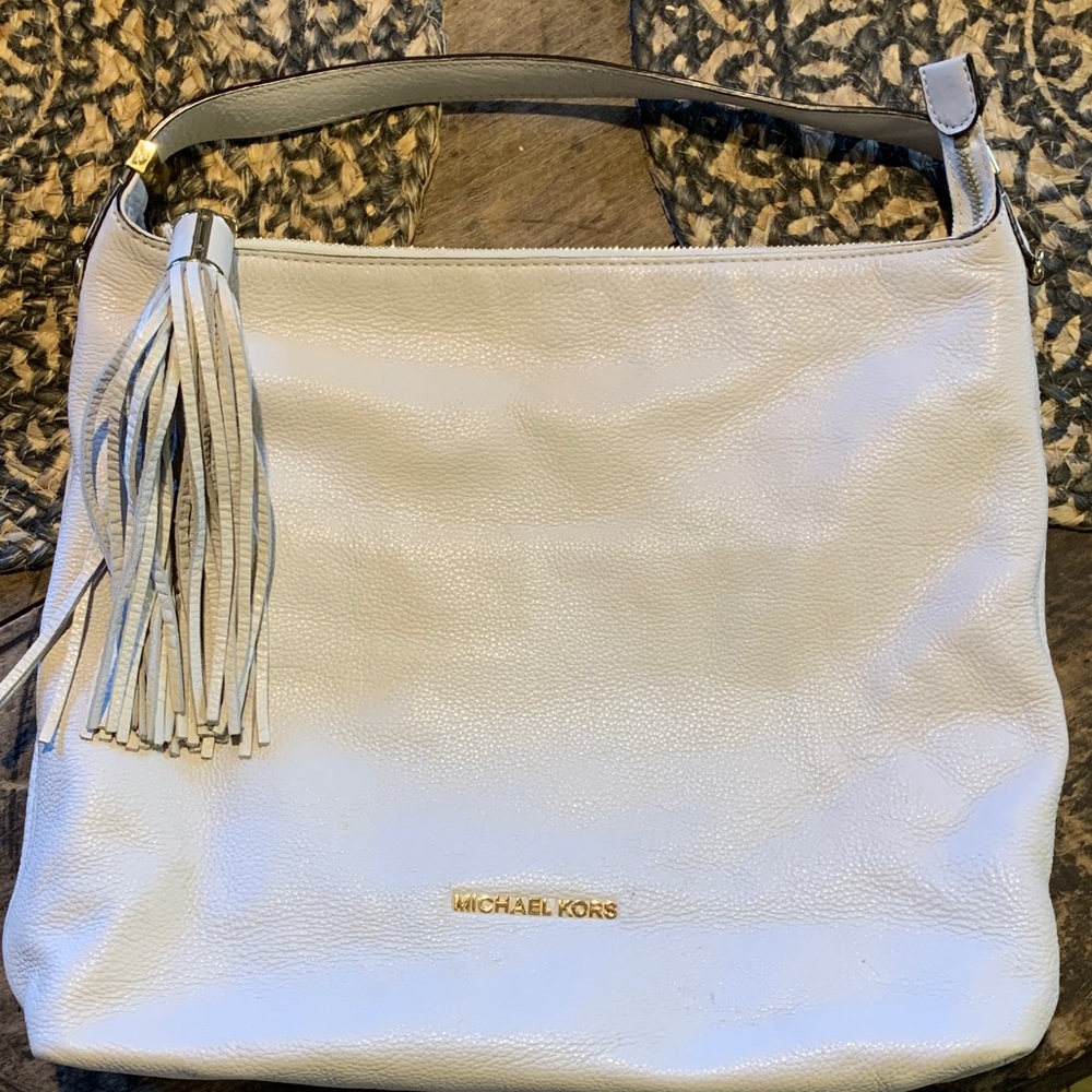 Michael Kors Vanilla Weston Leather Shoulder Bag with Tassel Accent